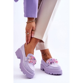 FB2 Women's Platform Loafers With Embellishments Purple Brenda 2