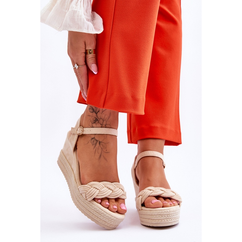 FB2 Classic Suede Wedge Sandals Beige Denisse brown 1