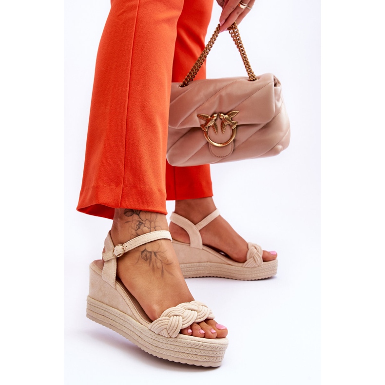 FB2 Classic Suede Wedge Sandals Beige Denisse brown 2