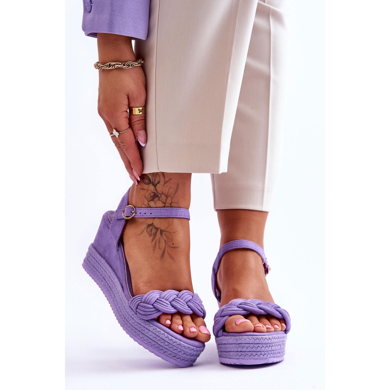 Classic Suede Wedge Sandals Purple Denisse 1