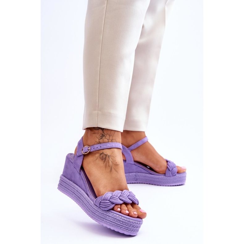 Classic Suede Wedge Sandals Purple Denisse 2