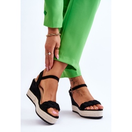 Classic Suede Wedge Sandals Black Denisse 2