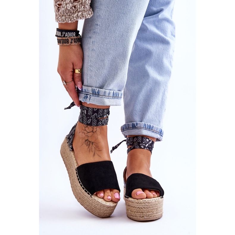 Suede Wedge Sandals Black Livia 1