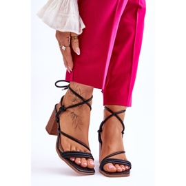 Women's Leather Sandals On Heel Black Seyna 1