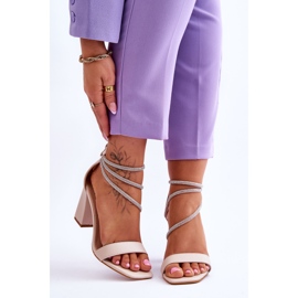 FJ1 Fashionable Sandals With Zircons Beige Carma brown 1