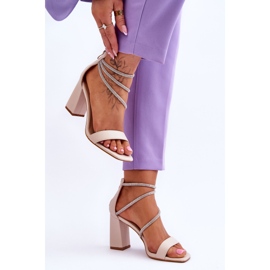 FJ1 Fashionable Sandals With Zircons Beige Carma brown 4