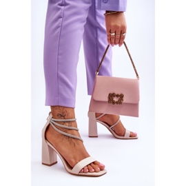 FJ1 Fashionable Sandals With Zircons Beige Carma brown 2