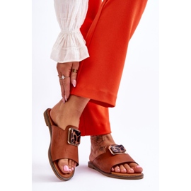 FJ1 Women's Slippers With Decorative Element Camel Leonia brown 2