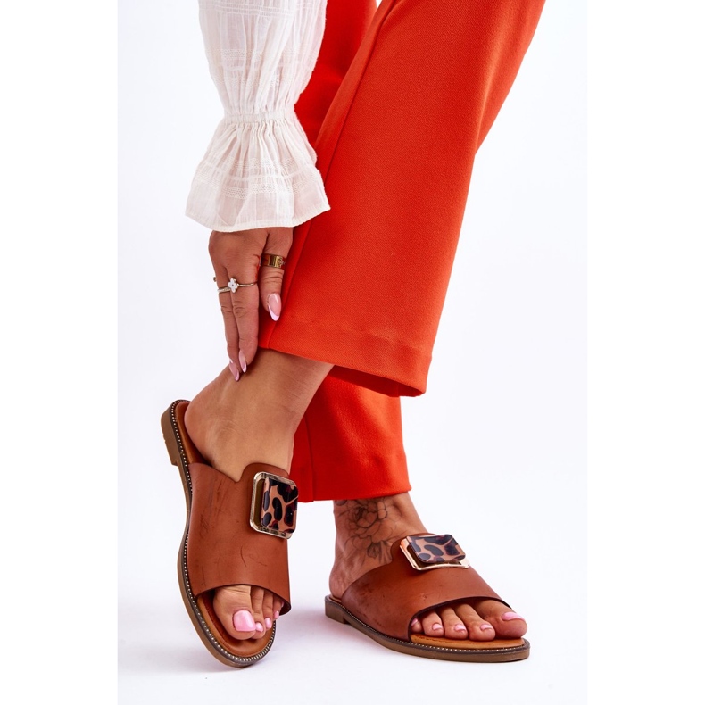 FJ1 Women's Slippers With Decorative Element Camel Leonia brown 2