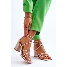 FJ1 Leather Fashionable Women's Sandals Beige Primma High Heels brown 2