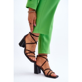 Leather Fashionable Women's Heel Sandals Black Primma 4