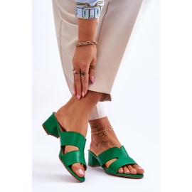 FJ1 Classic Low Heel Leather Sandals Miley Green 2