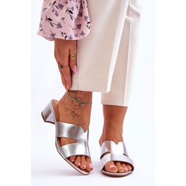 Classic Low Heel Silver Miley Leather Slippers 1