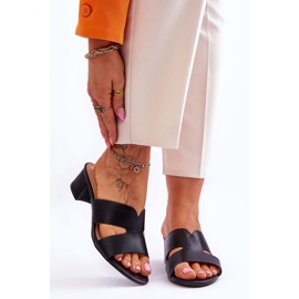 Classic Low Heel Black Leather Sandals Miley 1