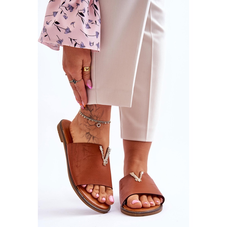 FJ1 Women's Classic Camel Bertha Embellished Slippers brown 1