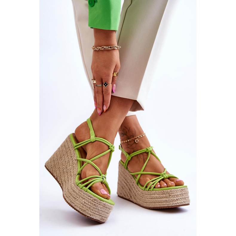 Fashionable Wedge Sandals With Braid Green Nessia 2