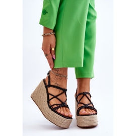 Fashionable Wedge Sandals With Braid Black Nessia 1