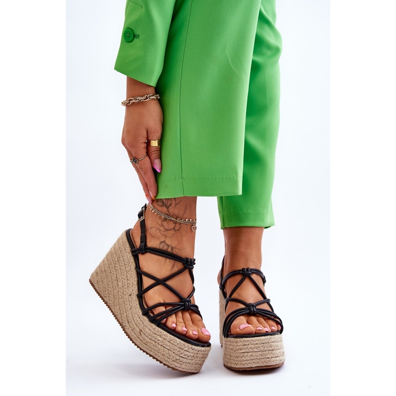 Fashionable Wedge Sandals With Braid Black Nessia 1