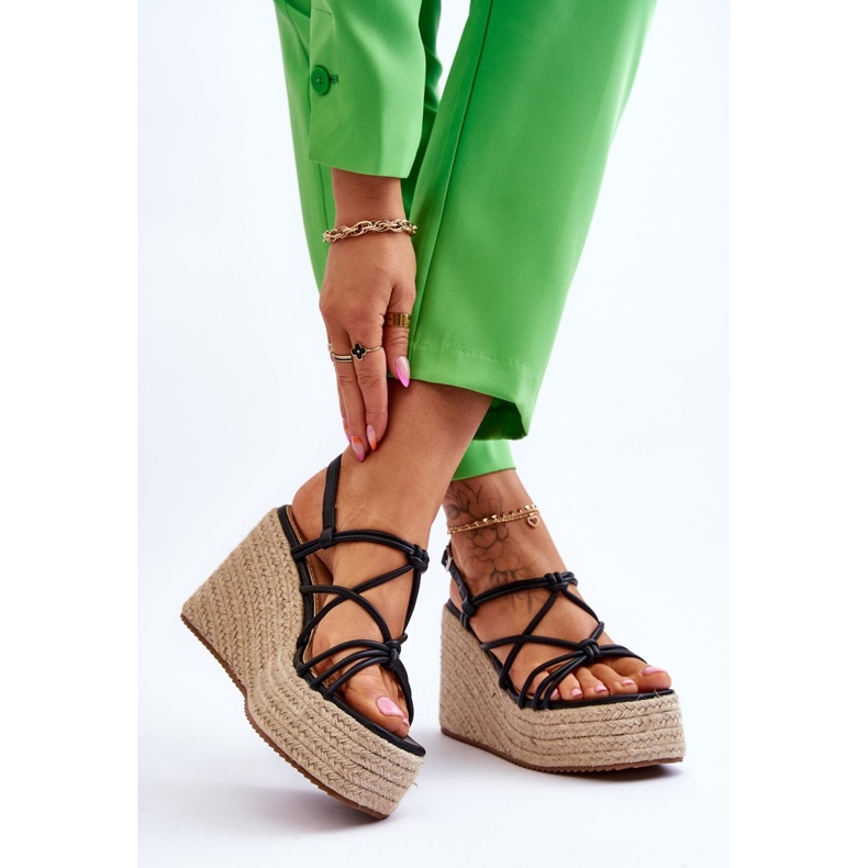Fashionable Wedge Sandals With Braid Black Nessia 2