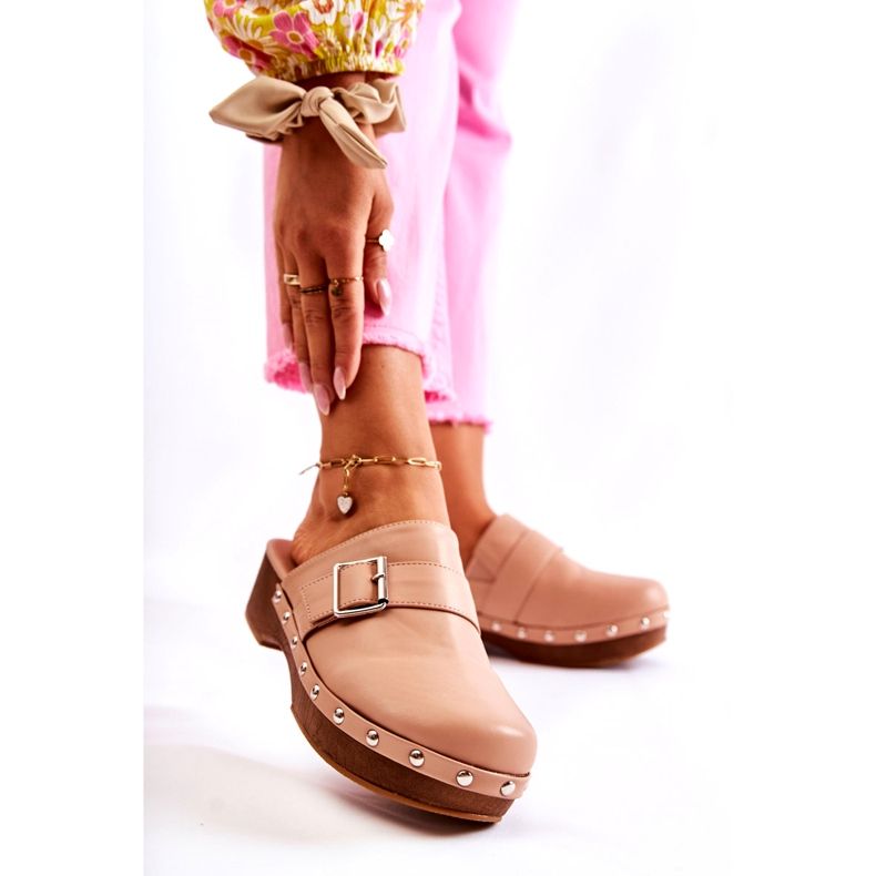 Women's Beige Heeled Flip-Flops with Rhinestones 1