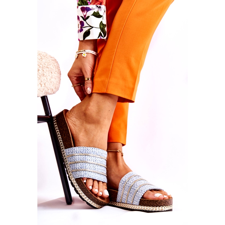 S.Barski Women's Classic Flip-Flops With a Chain, Blue 1