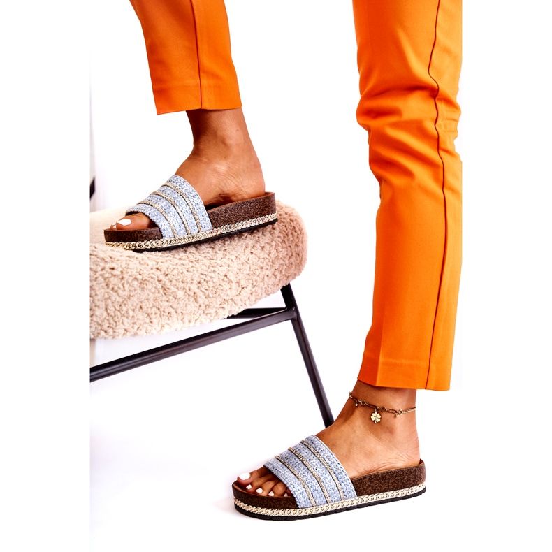 S.Barski Women's Classic Flip-Flops With a Chain, Blue 3