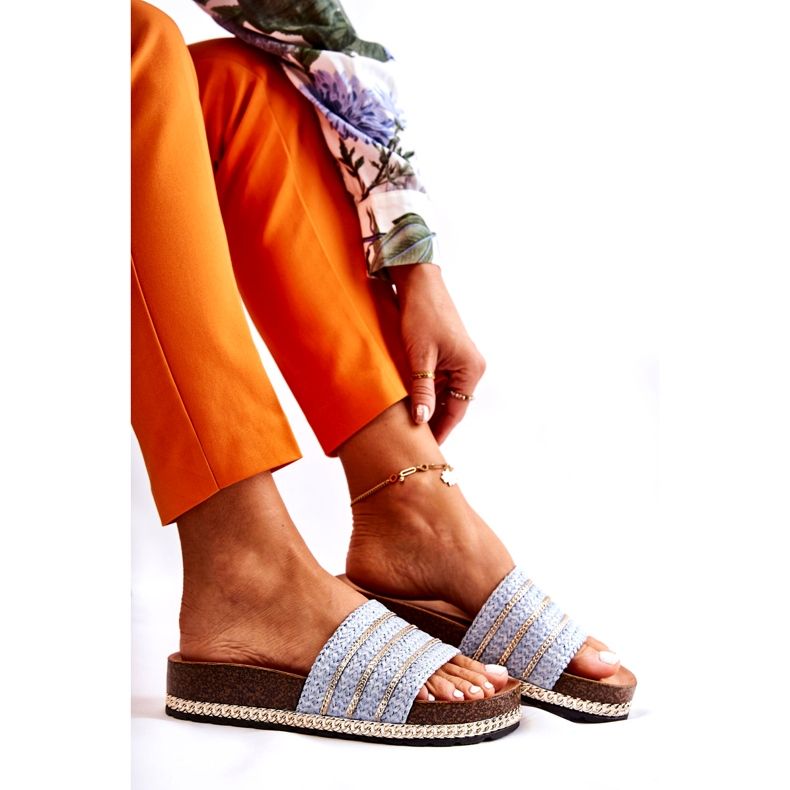 S.Barski Women's Classic Flip-Flops With a Chain, Blue 7