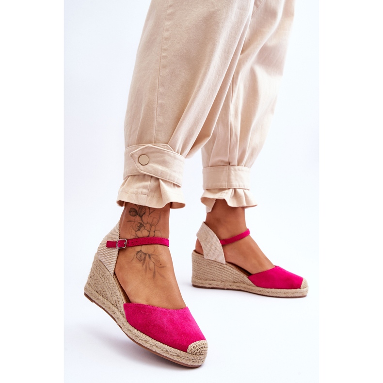 Fuchsia Cammer Suede Espadrilles Wedge Sandals pink 2