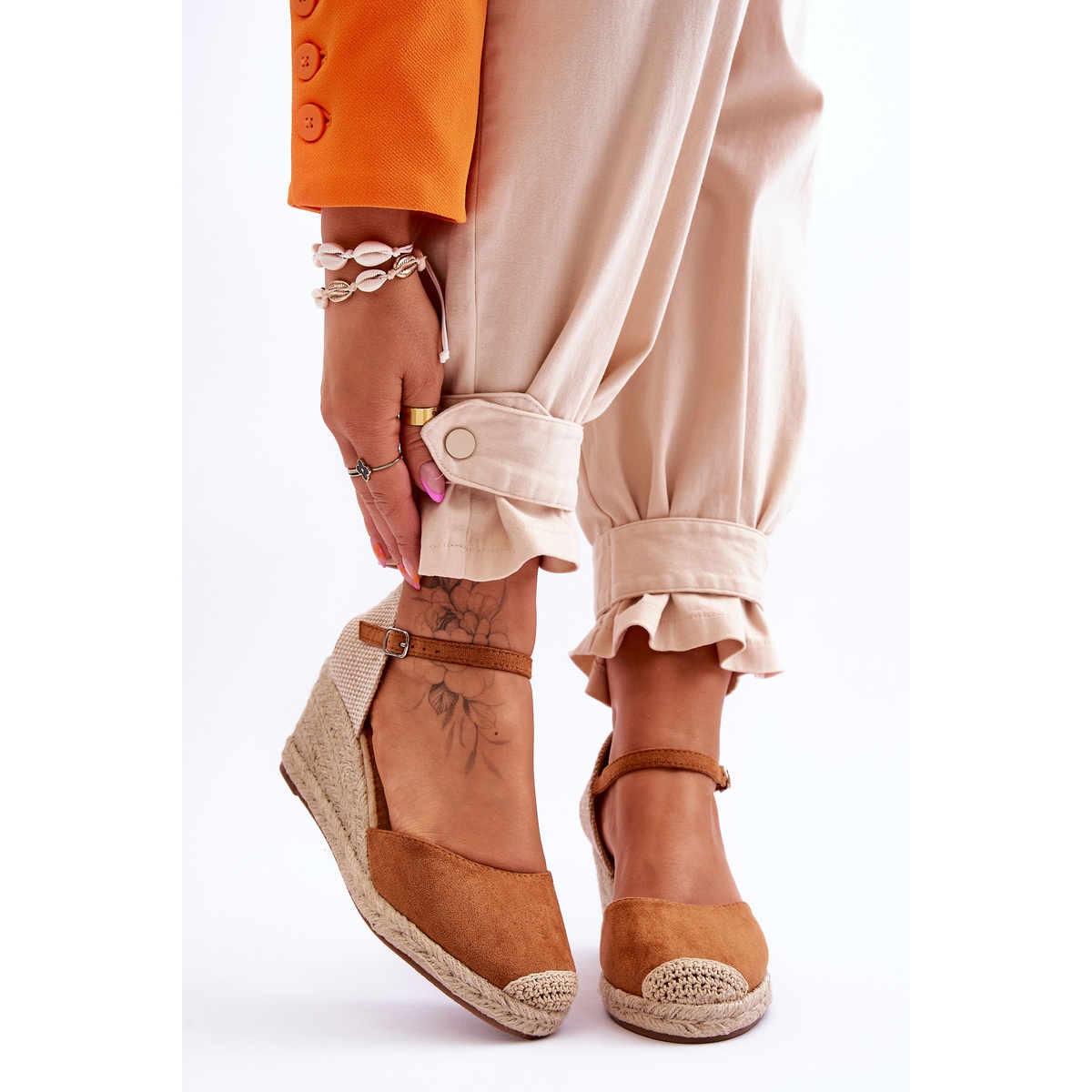 Camel Cammer Suede Espadrilles Wedge Sandals brown KeeShoes