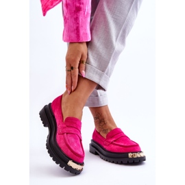 FJ1 Classic Suede Loafers With Fuchsia Monaro Embellishment pink 2