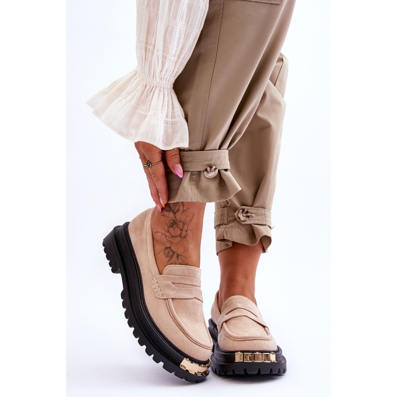 Classic Suede Loafers With Beige Monaro Embellishment 1