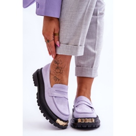 FJ1 Classic Suede Loafers With Purple Monaro Embellishment 1