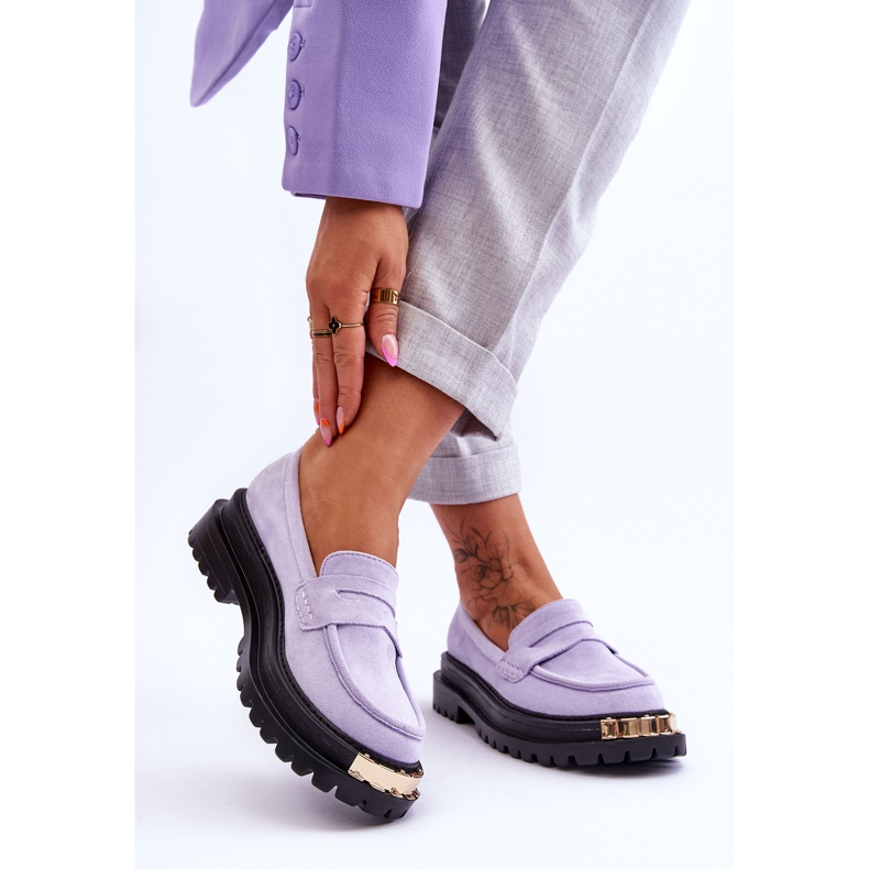 FJ1 Classic Suede Loafers With Purple Monaro Embellishment 2