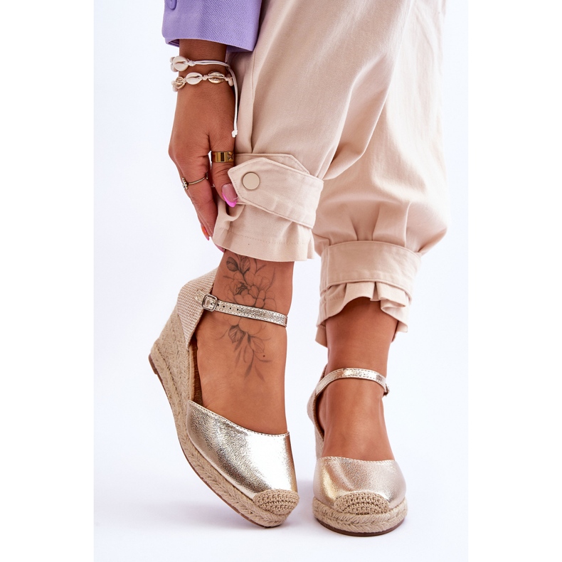 Leather Wedge Sandals Espadrilles Gold Cammer golden 1