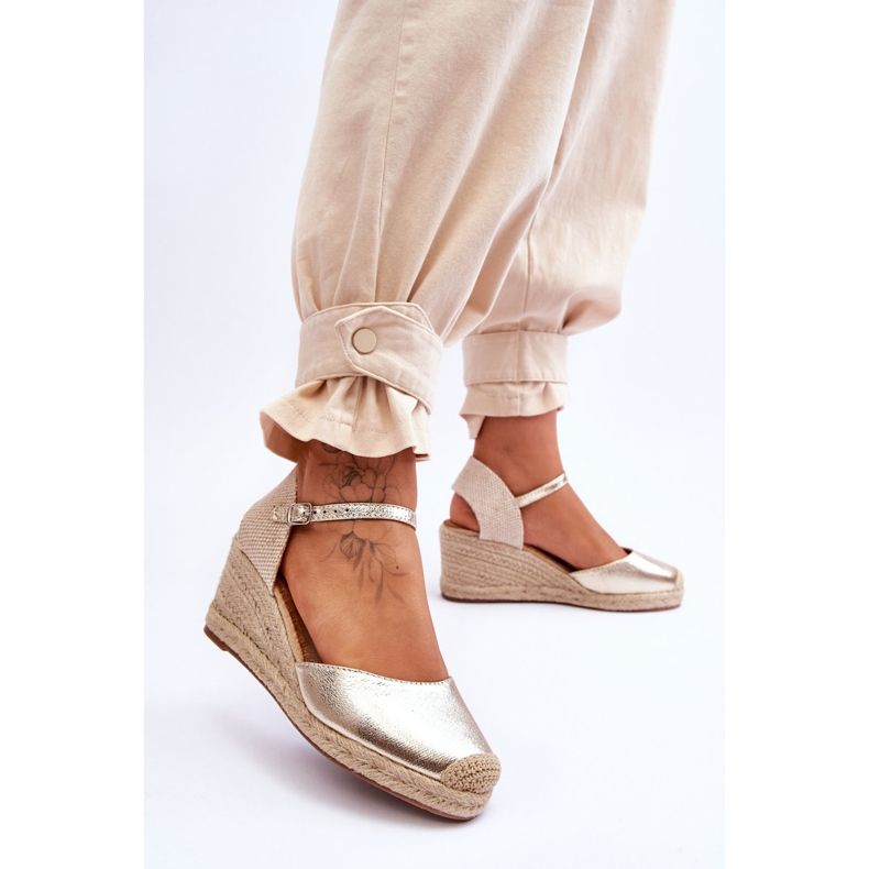 Leather Wedge Sandals Espadrilles Gold Cammer golden 2