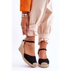 Suede Espadrilles Wedge Sandals Black Cammer 1