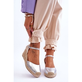 Leather Espadrilles Wedge Sandals Silver Cammer 1