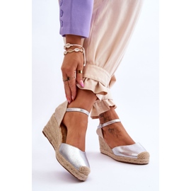 Leather Espadrilles Wedge Sandals Silver Cammer 2