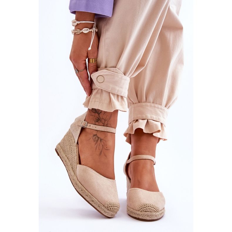 Suede Espadrilles Wedge Sandals Beige Cammer brown 1