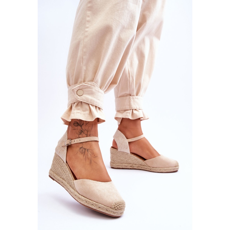 Suede Espadrilles Wedge Sandals Beige Cammer brown 2