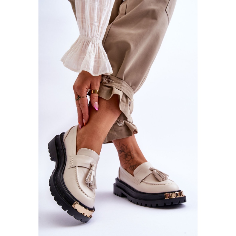 Lonisa Lonis Classic Loafers With Tassels Beige 2
