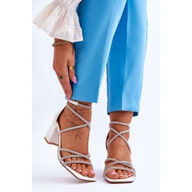 FJ1 Women's Leather Sandals With Cubic Zirconia High Heels White Liviano 1