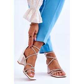 FJ1 Women's Leather Sandals With Cubic Zirconia High Heels White Liviano 2