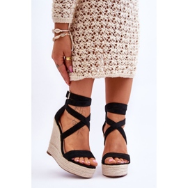 FJ1 Comfortable Sandals On A High Wedge Black Lemira 1