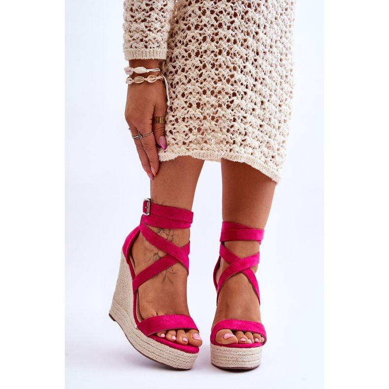 FJ1 Comfortable High Wedge Sandals Fuchsia Lemira pink 1