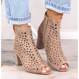 Women's spring beige openwork boots on the post Jezzi 1