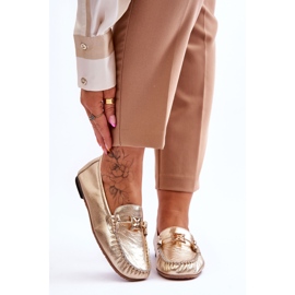 Classic Leather Loafers With Decoration Laura Messi 2459 Gold golden 1