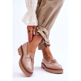 Vinceza Lacquered Women's Loafers On The Platform With Beige Decoration Jonett 2