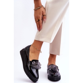 Vinceza Lacquered Wedge Loafers With Crystals Black Loresa 1