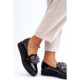 Vinceza Lacquered Wedge Loafers With Crystals Black Loresa 2